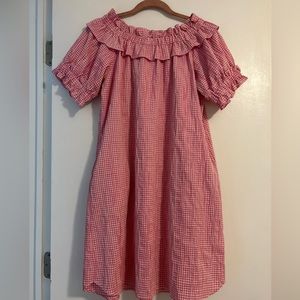 Pink and white gingham ruffle dress Large/XL